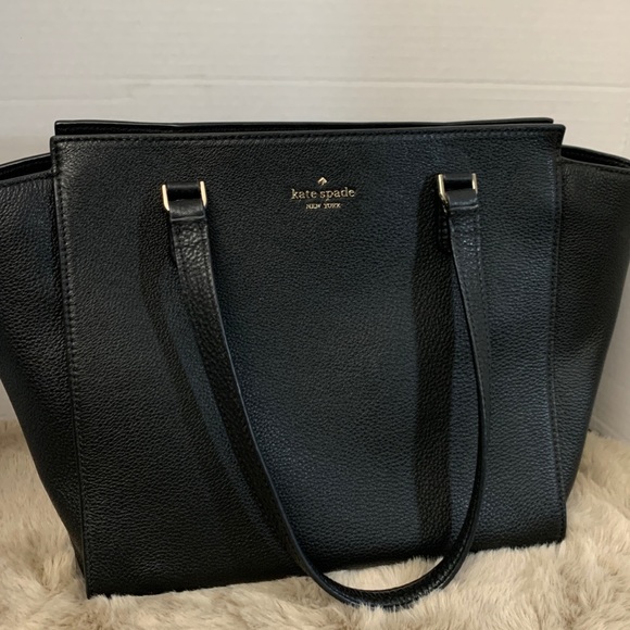 BACK TO SCHOOL BRAND NEW KATE SPADE SOFT PEBBLED LEATHER  BLACK MEDIUM TOTE - Picture 3 of 10
